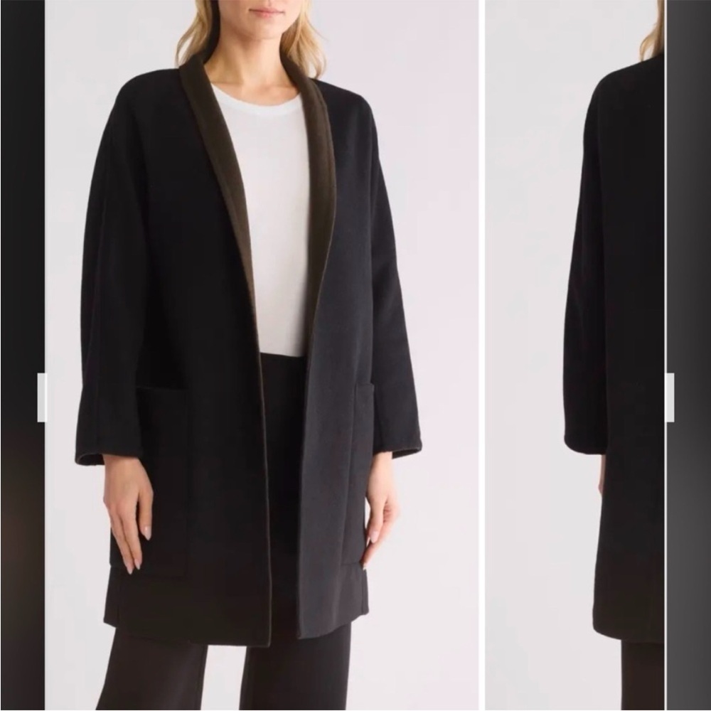 Vince Reversible Collarless Wool Blend Coat in Black/Eden Green Size M - Picture 3 of 9